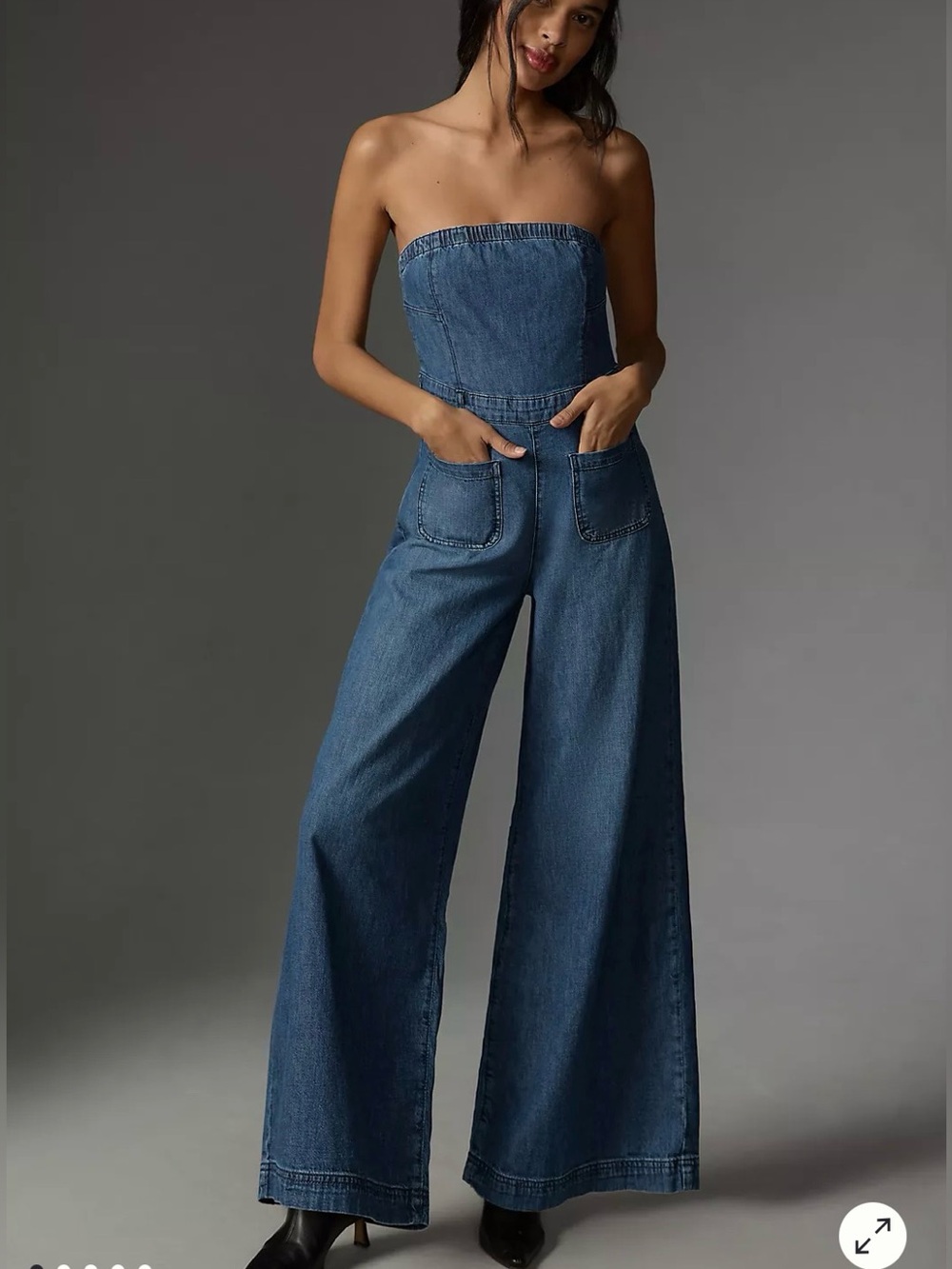 Pilcro by Anthropologie Blue Denim Strapless Polished Wide-Leg Jumpsuit Size 2